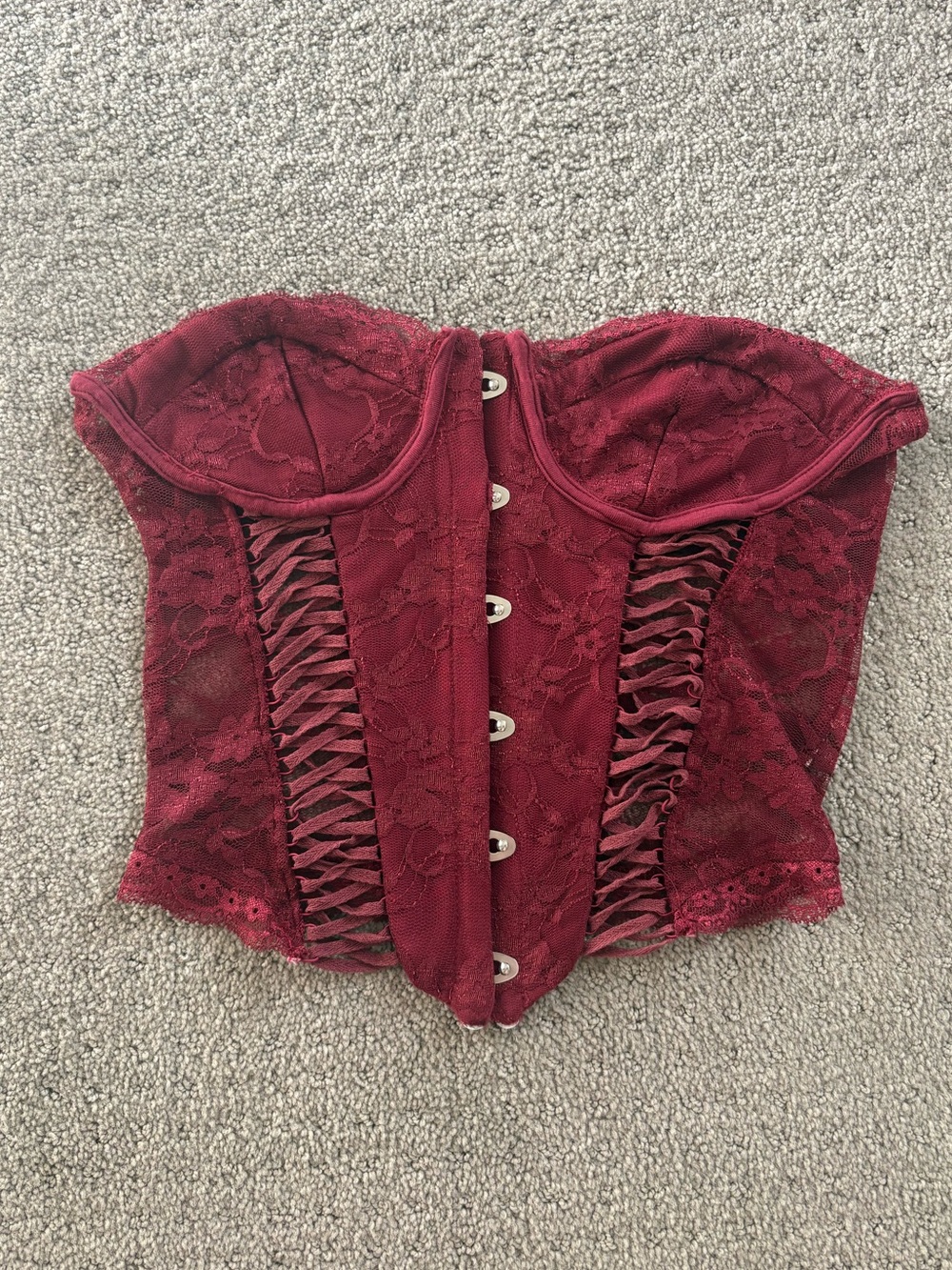 Burgundy Lace Sexy Festival Party Corset Bustier, Goth Punk Y2k Wear